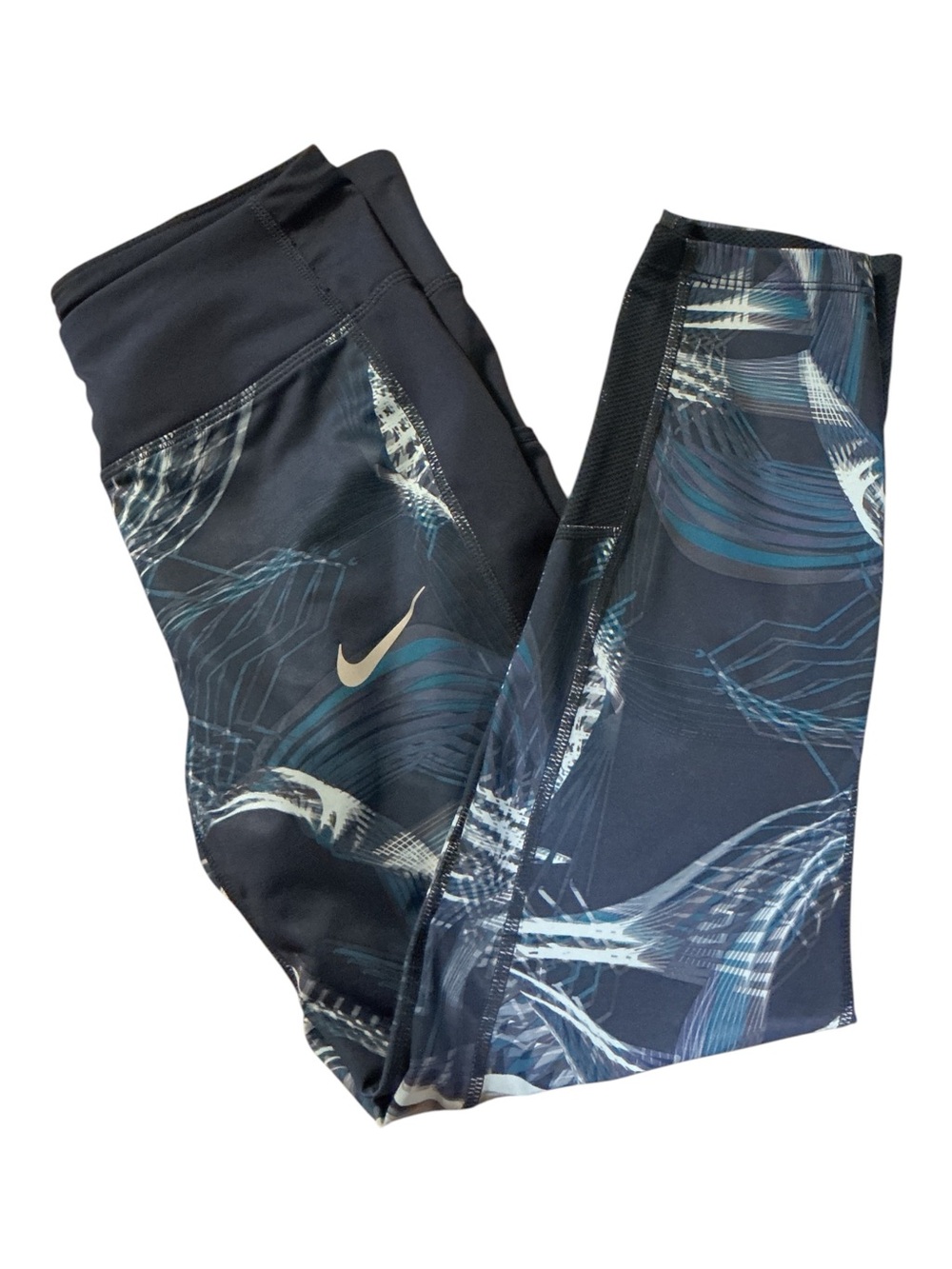 Nike Black Leggings with Blue-Teal Wave Print